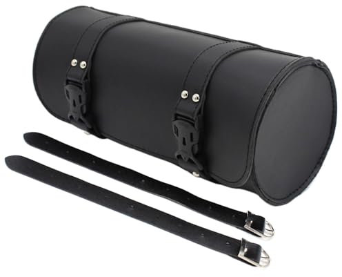 Opvonxeh Motorcycle Handlebar Bag, PU Leather Roll Bag, Waterproof Vintage Saddlebag, Secure Tool Pouch with Straps for Water Bottles, Gloves, and Sunglasses Dirt Bikes and Cruisers
