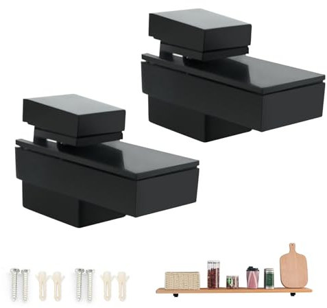 Reggimensola Vetro, Reggipiano per Mobili, Morsetti per Vetro, Regolabile Staffa per Mensola, F Forma Staffe per Mensole, Angolari per Muro, Supporto Mensola per Spessore 3-15 mm, Nero, 2 Pezzi