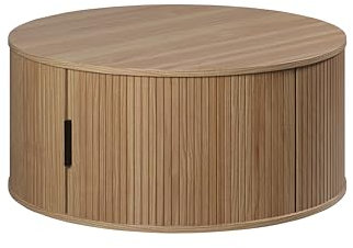 trendteam smart living - Ronin - Couchtisch - Eiche - Wohnzimmertisch rund mit Stauraum - (BxHxT) 80 x 36 x 80 cm - warme Eichefarbgebung mit vertikalen Rillen