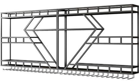 Portabottiglie Da Parete Con Luce LED, Mensole Da Bar Montate A Parete Con Portabicchieri, Mensole Da Bar In Metallo For Portabottiglie, For Bar Di Casa, Sala Da Pranzo, Cucina(Black,240x86x20cm)