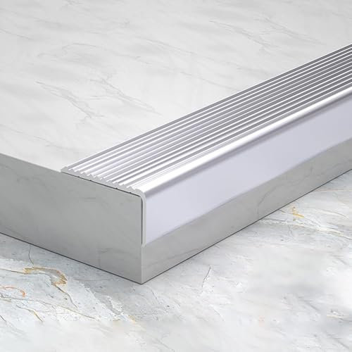 PYROSUN L-förmiges Treppenkantenprofil aus Aluminium, rutschfestes Treppenkanten-Eckprofil für Treppenkanten im Innen- und Außenbereich, Treppenkantenprofil-Silver||10x3cm
