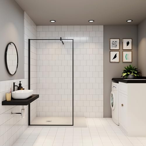 Paroi de douche à l'italienne 100cm en 8mm verre trempé anticalcaire AICA paroi de douche noire Hauteur 200cm avec barre de fixation en carré 90cm