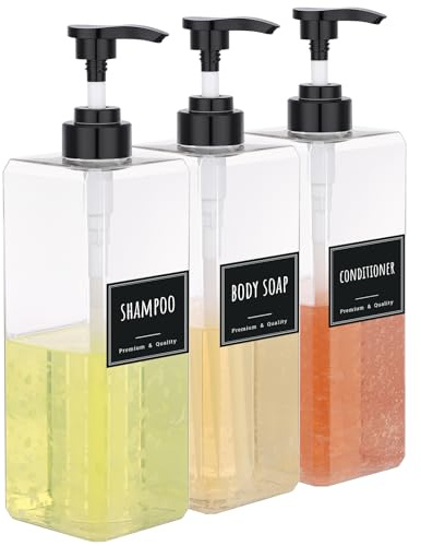 Segbeauty Pumpspender, 3 Stück 1000ml Seifenspender Plastik mit Etiketten, Seifenspender Küche Nachfüllbarer, Badaccessoires (Transparent)