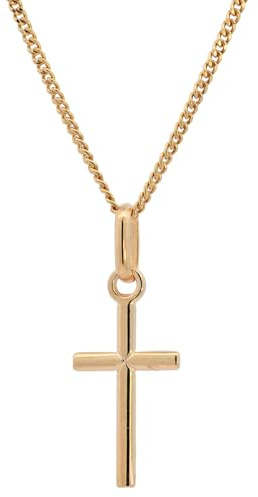 Anhänger Kreuz massiv 333-8 Karat Gold mit vergoldeter Silberkette, Kettenlänge:36 cm Kindergröße