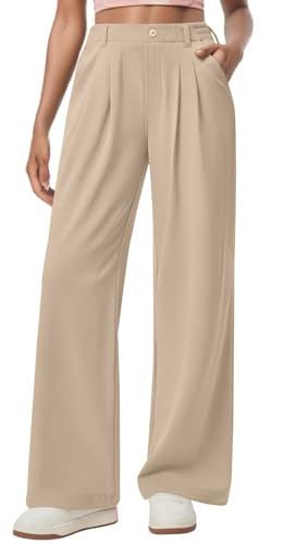 Damen Herbst und Winter Hohe Taille Freizeithosen Business Arbeitshosen Einfarbig Glatte Elegante Weite Hosen mit Taschen