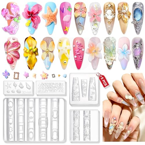 SAVILAND 4PCS Moules Silicone pour Nail Art 3D Fleurs Moules à Charmes d'ongles pochoirs de stamping pour ongles pour Manucure DIY