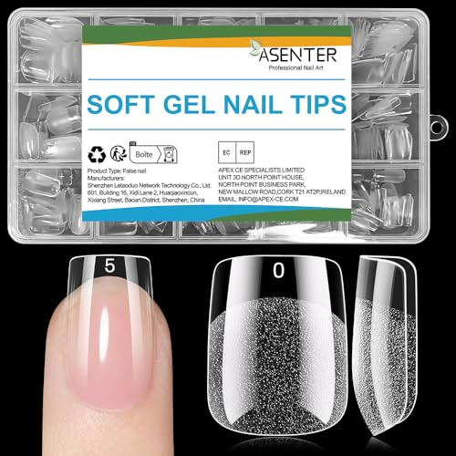 ASENTER Extra Short Square Nail Tips - 300Pcs Half Matte Full Cover Press on Nails, Pre-Shape Clear Nail Tips Short Square for for Home DIY and Art Salon, 15 Sizes
