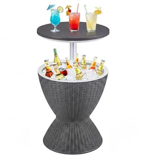 COSTWAY Ice Bucket Table, 30L Multifunctional Ice Beer Drinks Storage Holder with Height Adjustable Tabletop, Outdoor Garden Patio Deck Cool Bar for Camping Picnic Party (Grey)
