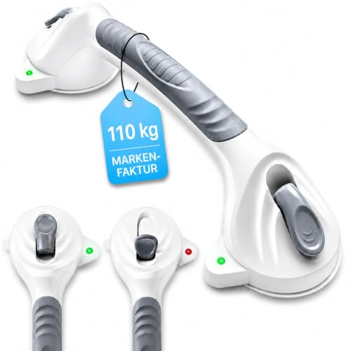Barre d'appui de douche sans perçage 38 cm – Poignée de douche à ventouses antidérapante – Barre de maintien pour douche et baignoire – Poignée de salle de bain pour personnes âgées – Jusqu'à 110 kg
