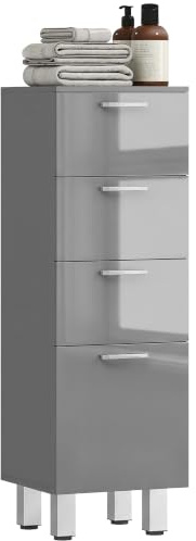kleankin Badezimmerschrank Schmal mit 4 Schubladen 30 x 30 x 93 cm Grau | Nischenschrank, Toilettenschrank, Badschrank, Beistellschrank, für Badezimmer, Kleine Räume