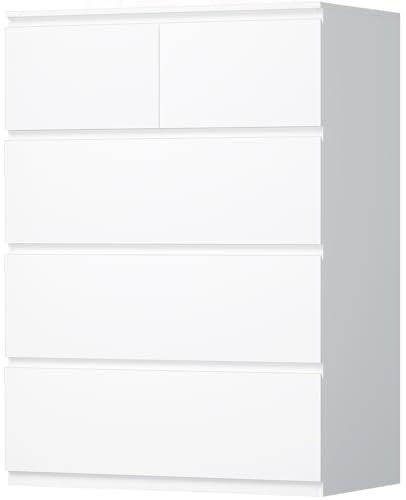 BEWISHOME Kommode mit 5 Schubladen,Kommode weiß,Kommoden & Sideboards | Schubladenschrank,Komodenschrank für Schlafzimmer,Wohnzimmer,Flur,38 x 68 x 94 cm EKCG07W