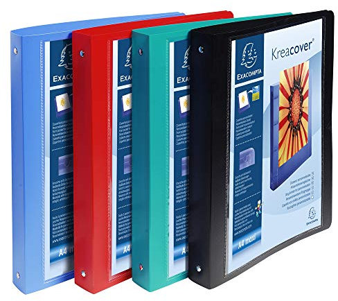 Exacompta - réf. 51229E - 1 Classeur PP semi-rigide personnalisable 1 poche - 4 anneaux ronds diamètre 30 mm - Dimensions extérieures : 32 x 26,8 cm - Format à classer A4 Maxi - 4 couleurs aléatoires