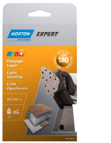 Norton Lot de 5 Patins multi ponceuse perfores auto-agrippants expert 102 x 152 mm Grain 180