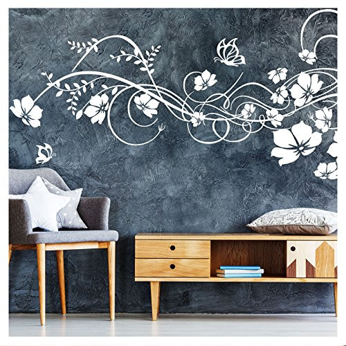 Grandora W973 Wandtattoo Blumenranke Levina I weiß (BxH) 100 x 40 cm I Wohnzimmer Flur Blüten Schlafzimmer Ranke Wandaufkleber Wandsticker