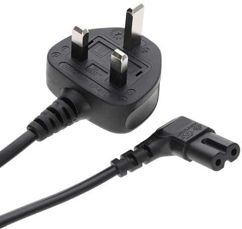 kenable Power Cord UK Plug to Right Angle Figure 8 C7 Lead Cable 90 Degree Space Saving 5m Black