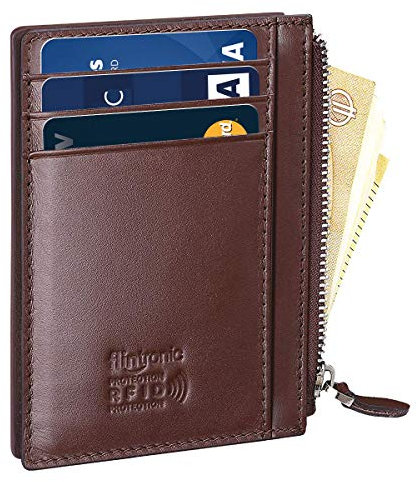 flintronic Portefeuille en Cuir, Chocolat Etui RFID Blocage Porte Carte de Crédit, Porte-Monnaie avec Zip