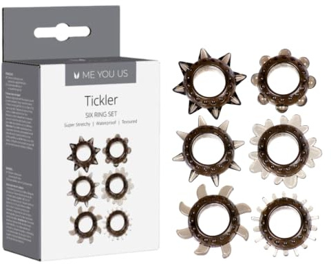 Me You Us – Tickler Textured Penis Ring Set Smoke (6 Pack) | Stretchy Cock Rings with Spikes, Bumps & Ridges | Waterproof, Comfortable, Couples Pleasure