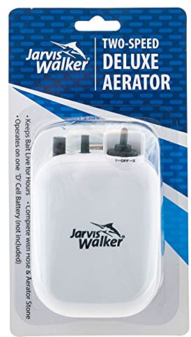 Jarvis Walker Deluxe 2 Speed Aerator – Portable Battery-Powered Live Bait Aerator Pump for Fishing with Hose, Air Stone & Clip Mount – Keeps Live Bait Fresh