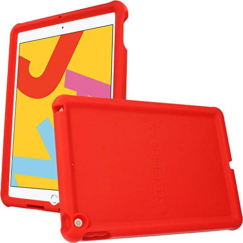 TECHGEAR Bumper Designed for Apple iPad 10.2 2021 2020 2019, 9th / 8th / 7th Generation, Rugged Shockproof Soft Silicone Protective Easy Grip Anti-Slip Kids Proof Case with Screen Film [Red]