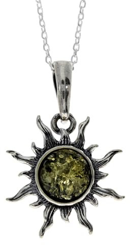 1764 Anhänger Stern Sonne aus echtem baltischen Bernstein und Sterlingsilber, ohne Kette, Stein Sterling-Silber Harz, Bernstein