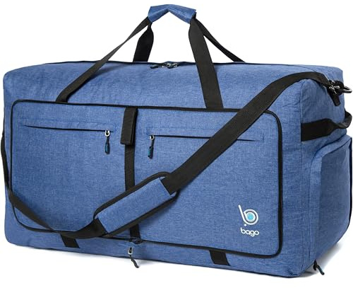Bago - Bolsas de viaje de 40L 60L 80L 100L 120L 140L para viajar – Bolsa de lona plegable resistente al agua, ligera y duradera para viajes con compartimento para zapatos, bolsa plegable y compactable