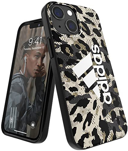 adidas Sports Compatible with iPhone 13 Mini Case, 5.4 inches, Drop Tested Cases, Shockproof Raised Edges, Premium Protective Snap Case Cover, Beige Leopard