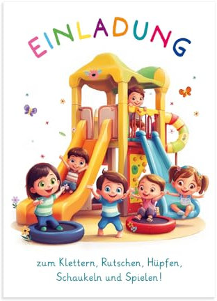 ZADAWERK® Einladungskarten - Indoor Spielplatz - 12 Stück - Kindergeburtstag - Geburtstagsfeier - Mädchen & Junge - Spielspaß am schönsten Tag im Jahr