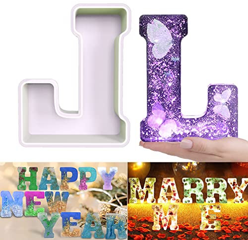 Harzform, großer Buchstabe L, 3D-Silikonformen für Epoxidharzguss, Alphabet-Formen De Silicona Para Resina für Kunst, Seife, Tonhandwerk, Heim-Party-Dekorationen, Kerzenwachs, DIY-Kuchenbonbons