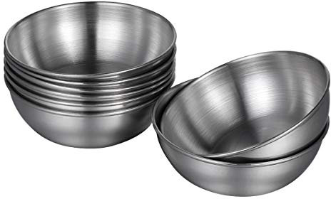 HEMOTON 8 Piezas de Acero Inoxidable Salsa de inmersión Plato de Salsa tazón de Fuente para sumergir Postre Bowl Set condimento Sushi Soja sumergir Cuencos (Plata)