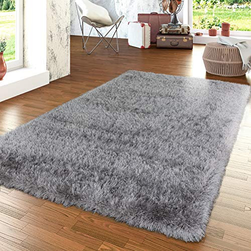 TT Home Langflor Teppich Wohnzimmer Shaggy Hochflor Pastell Modernes Einfarbig Soft Garn, Farbe: Grau, Größe:160x230 cm