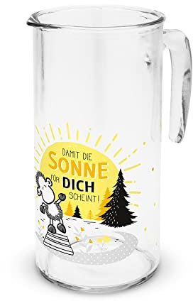 Sheepworld Karaffe mit Motiv Sonne | Glaskaraffe, Höhe 20 cm, 110 cl, Gelb | Tischdeko, Geschenk, Geburstag | 47697