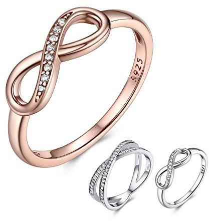 Bestyle Infinity Ring Zirkonia Silberringe Unendlichkeit Ring 925 Sterling Silber Partnerringe Fingerring Vertrauensring Rosegold US 6