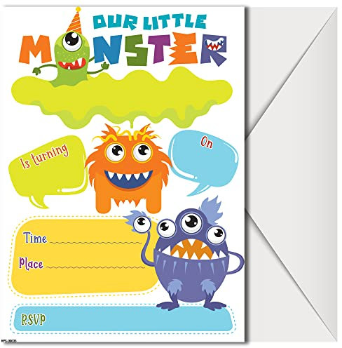 Monster-Einladungskarten mit Umschlägen, 20 Stück, Monster-Geburtstagsparty-Einladungen für Jungen, Mädchen, Kinder, Kleinkinder und mehr. Monster-Partyzubehör Fill in Style