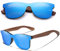 KINGSEVEN Holz Sonnenbrille für Herren und Damen I Unisex Polarisierte Sonnenbrille mit Holzbügeln aus Walnuss I UV400-Schutz I Modische Rahmenlose Spiegelgläser I 5504 Blau