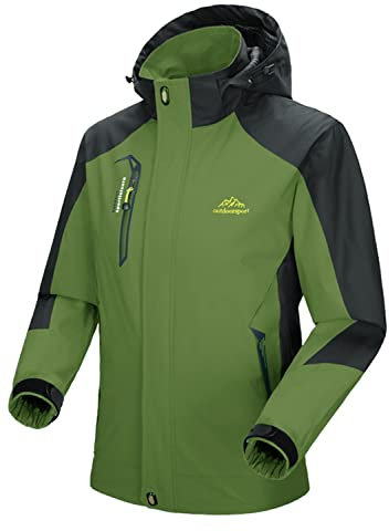 YSENTO Herren Regenjacke wasserdichte Outdoor Atmungsaktive Wandern Funktionelle Softshell Winddichte Regenjacke mit Abnehmbarer Kapuze(Grün,XL)