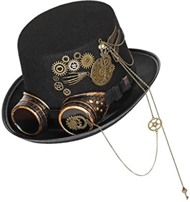 Harilla Vintage Gothic Steampunk Hut Retro Punk Hut mit Brille Gear Cosplay Halloween Karneval für Unisex