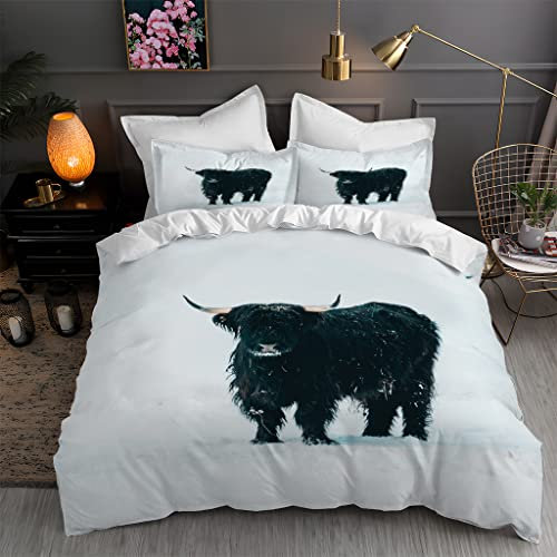 BettwäSche 200x220 Beige Schwarzes Yak Weiche Kuschelige Mikrofaser Bettwäsche-Sets,bettbezug 200 X 220 cm Und 2 Kissenbezug 80x80cm，mit Reissverschluss Design Modern Bettdeckenbezug