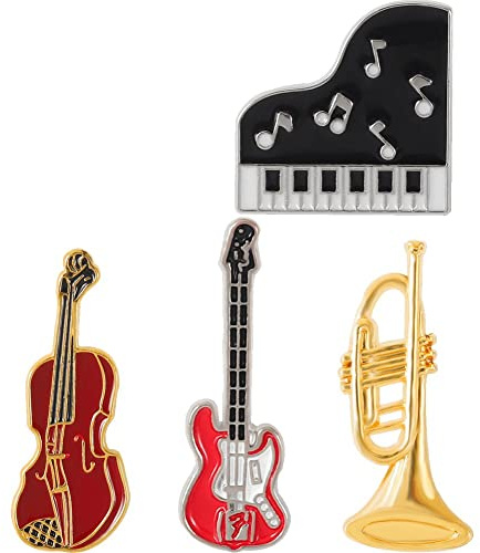 Wudaizhi 4pcs Niedliche Pin -Set -musikinstrumentenabzeichen Vintage Geigens Gitarre Klavier Brosche Musiknotiz Anläuferstifte