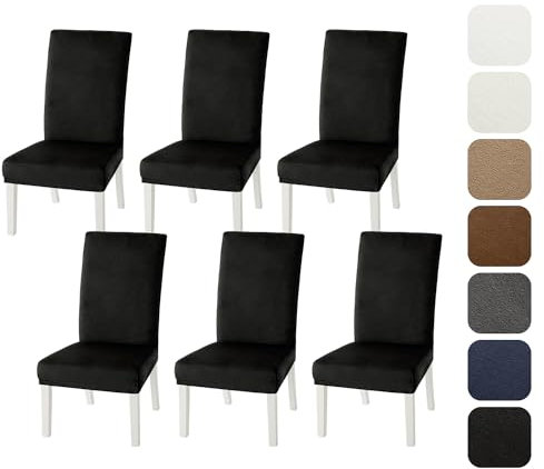 MIULEE Stuhlhussen 6er Set Stuhlhusse Samt Stretch Elastischer Stuhlbezug Abnehmbarer Waschbarer Stuhlhussen Schwingstühle für Küche Wohnzimmer Bankett Familie Restaurant Hotel Party,Schwarz
