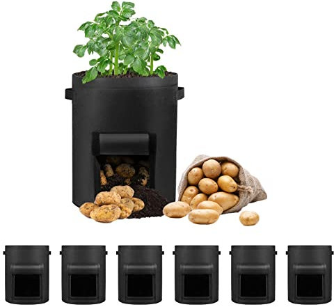 LITLANDSTAR Kartoffel-Pflanzbeutel, strapazierfähig, Vliesstoff, Gartenpflanzbeutel, Pflanzenbehälter mit Klappe und Griffen, Belüftungsstofftöpfe für Gemüse, Obst und Blumen, 6 Stück