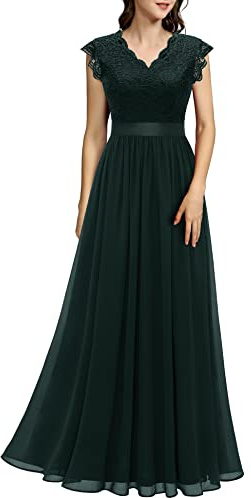Dressystar Women's V Neck Sleeveless Lace Chiffon Bridesmaid Dress Wedding Party Gown