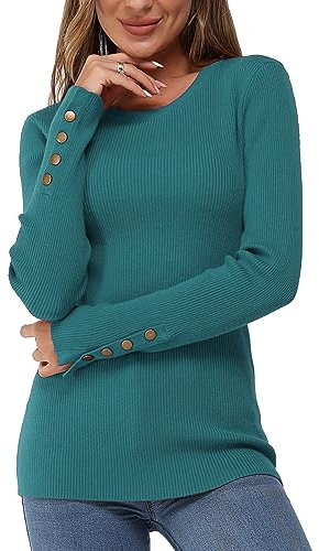 Newshows Pullover Damen Herbst Strickpullover Elegant Damenpullover Winter Pulli Damen Blaugrün, Blau