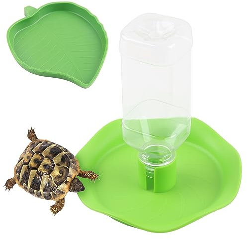 Taozoey Distributeur d'eau pour Reptile, Lot de 2 Bols Abreuvoir Tortue, mangeoire automatisée + Bol de Nourriture, Bol d'eau pour Reptiles pour Tortues, LéZards,Hamsters