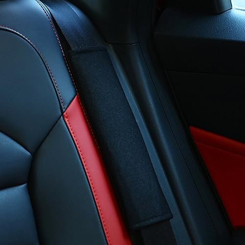 REROM 2 Stück Premium Gurtpolster für Skoda Citigo/Enyaq/Fabia/Kamiq/Kodiaq, Smart Klettverschluss Gurtpolster, Gurtschoner Nackenstütze,- Black