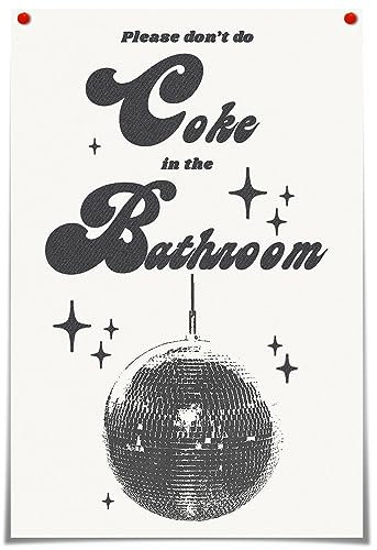Oulores Retro Trendy Please Dont Do Cooke In The Bathroom Leinwand Wandkunst Funky Discokugel Dekor für Zimmer Ästhetisches Poster Lustige Badezimmer Regeln Zitate Sprüche Bilder Drucke 40,6 x 61 cm