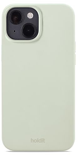 holdit Silikonhülle iPhone 14/13-0,8mm Ultra dünn Handyhülle Silikon - Trendy Slim Silicone case mit Voller Schutz (erhöhte Kante für Kameraschutz) - White Moss