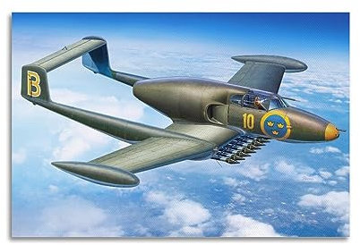 Vintage Kampfflugzeug Poster SAAB J A-21R Angriffsflugzeug, dekoratives Gemälde, Leinwand, Wand und Kunstbild, Familienschlafzimmer, 30 x 45 cm