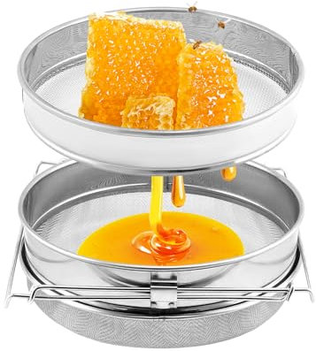 QWORK® Setaccio per Miele in Acciaio Inox, Doppio setaccio, Diametro 24 cm, con Braccia estensibili per secchi 24-40 cm