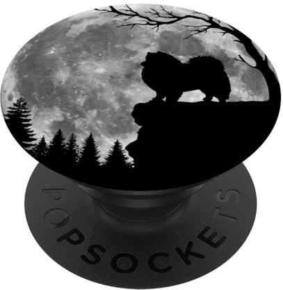 Eskie Hunde-Mond-Silhouette, lustiges Halloween-Kostüm PopSockets mit austauschbarem PopGrip