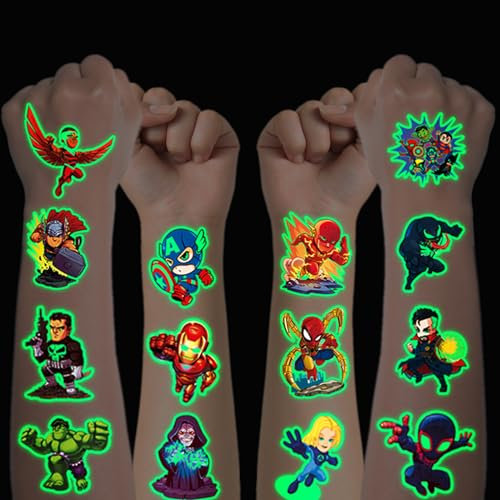 Tattoo Kinder, Temporäre Tattoo Aufkleber Set für Mädchen Jungen Kindertattoos Wasserdicht für Kindergeburtstag Mitgebsel Festival Party Deko (Superhero)